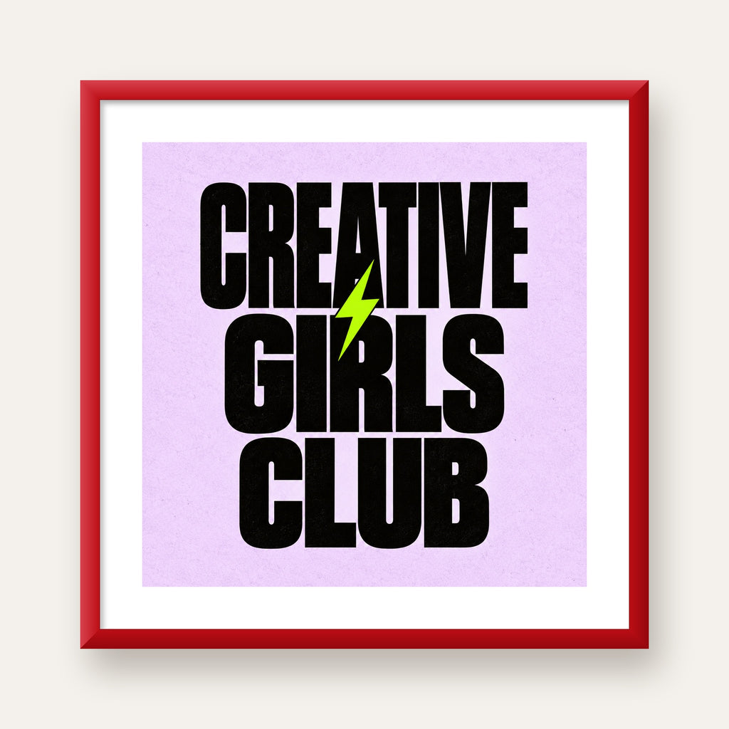 CREATIVE GIRLS CLUB Tipografik Motive Edici Poster — kırmızı çerçeveli paspartulu