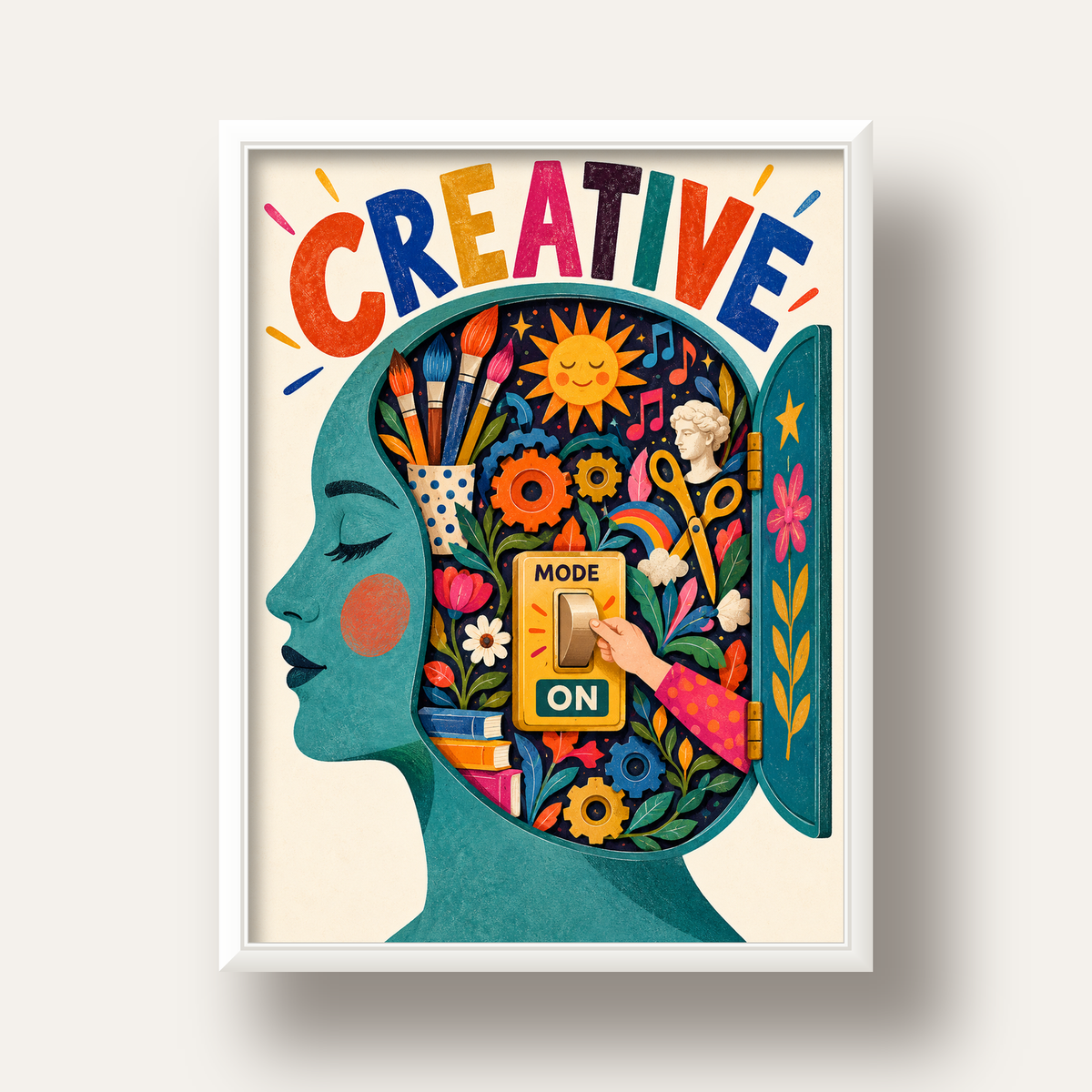 Creative: Yaratıcılık ve Hayal Gücü Temalı Sanat Poster — beyaz derin çerçeveli