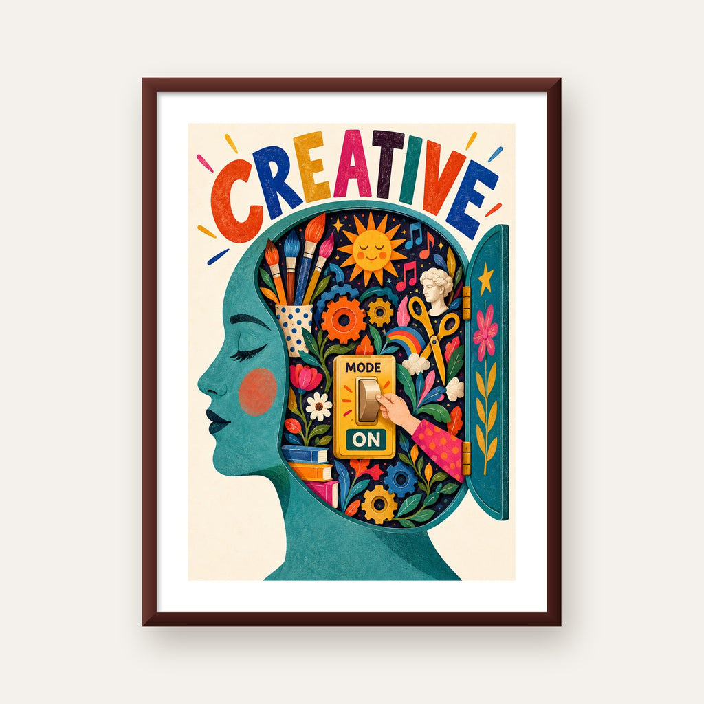 Creative: Yaratıcılık ve Hayal Gücü Temalı Sanat Poster — ceviz çerçeveli paspartulu