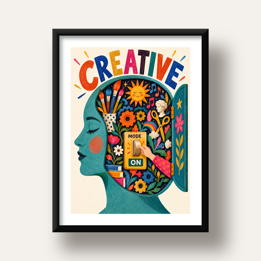 Creative: Yaratıcılık ve Hayal Gücü Temalı Sanat Poster — siyah derin çerçeveli paspartulu