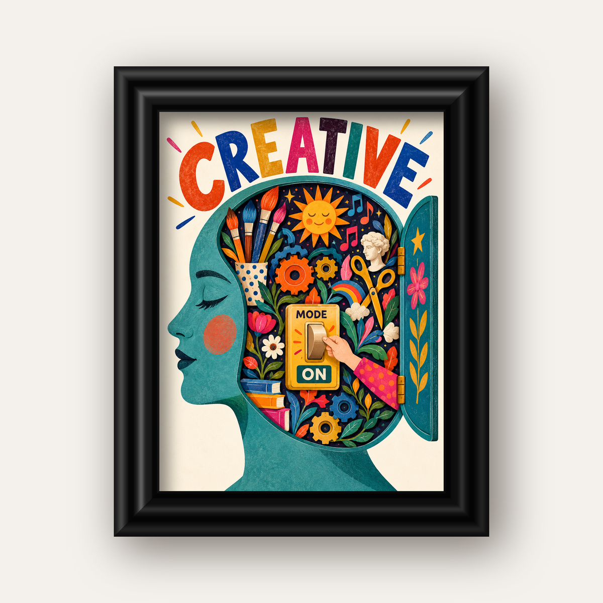 Creative: Yaratıcılık ve Hayal Gücü Temalı Sanat Poster — siyah galeri çerçeveli