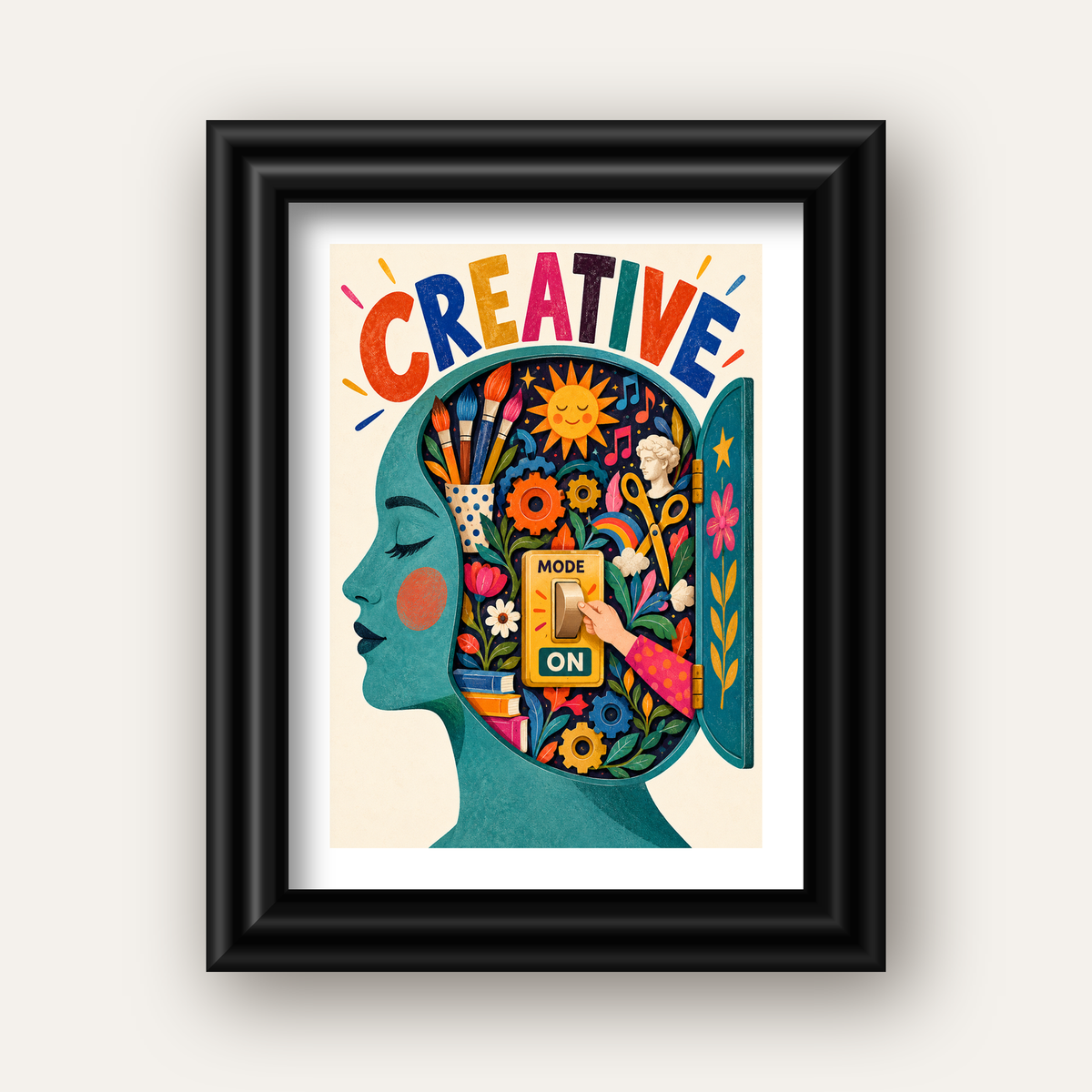 Creative: Yaratıcılık ve Hayal Gücü Temalı Sanat Poster — siyah galeri çerçeveli paspartulu