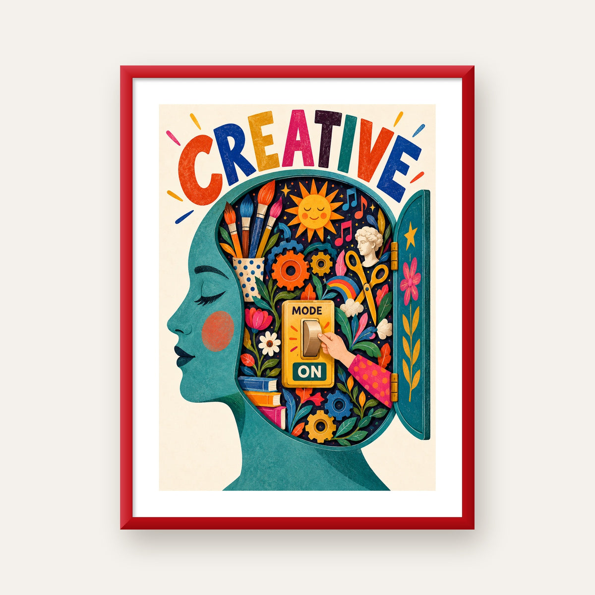 Creative: Yaratıcılık ve Hayal Gücü Temalı Sanat Poster — kırmızı çerçeveli paspartulu
