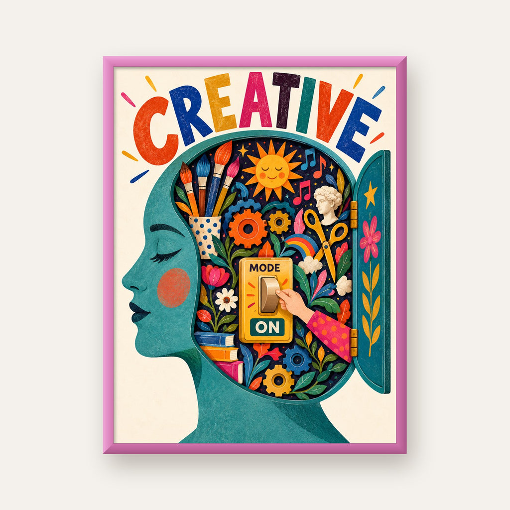 Creative: Yaratıcılık ve Hayal Gücü Temalı Sanat Poster — pembe çerçeveli