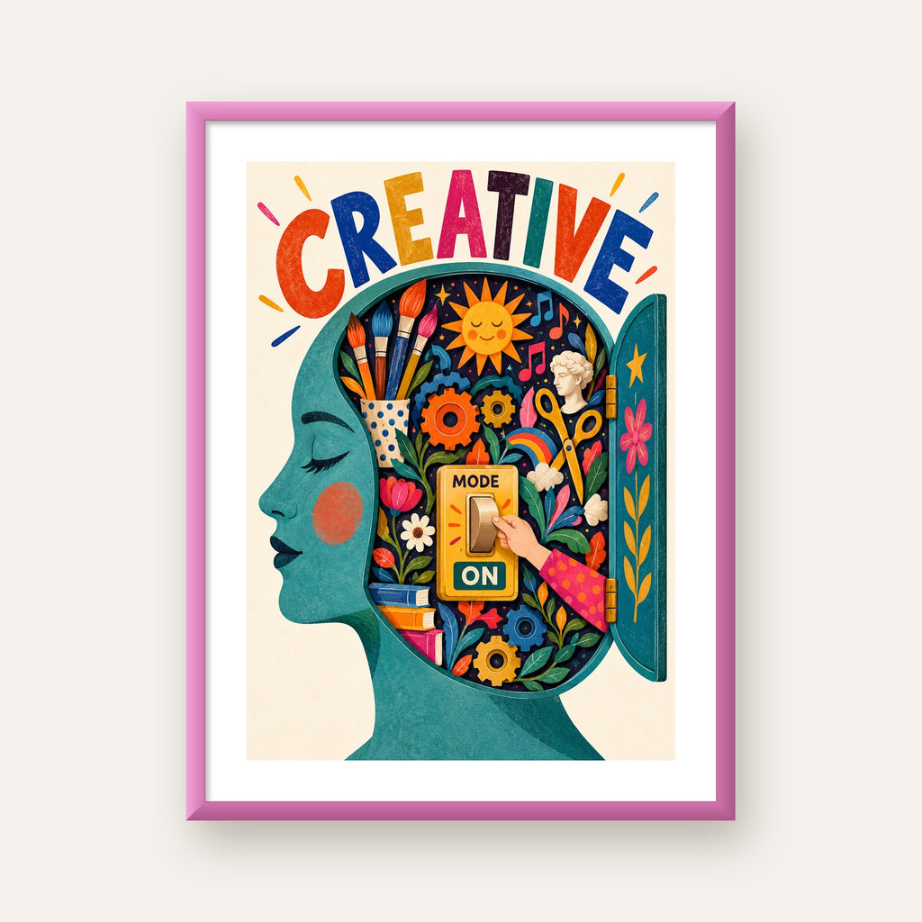 Creative: Yaratıcılık ve Hayal Gücü Temalı Sanat Poster — pembe çerçeveli paspartulu