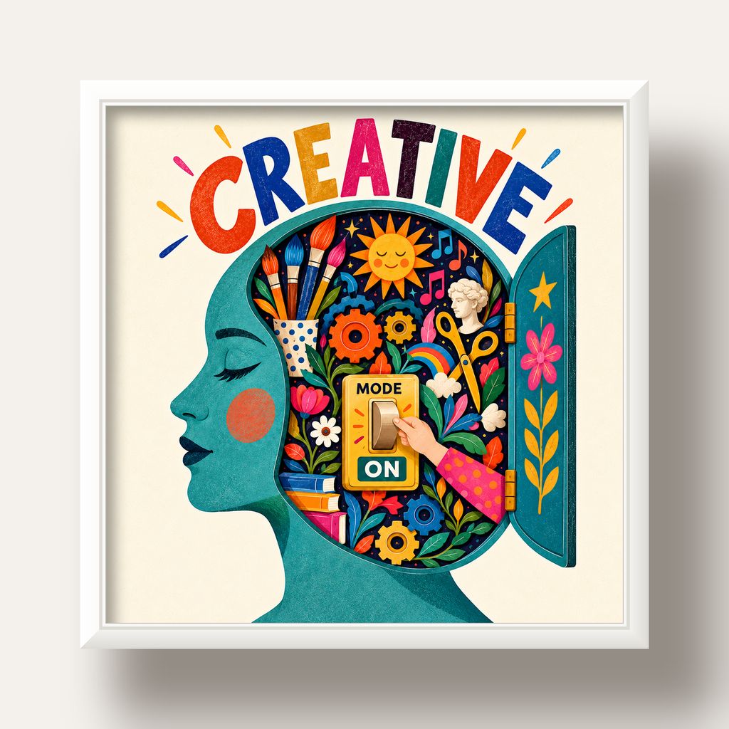 Creative: Yaratıcılık ve Hayal Gücü Temalı Sanat Poster — beyaz derin çerçeveli