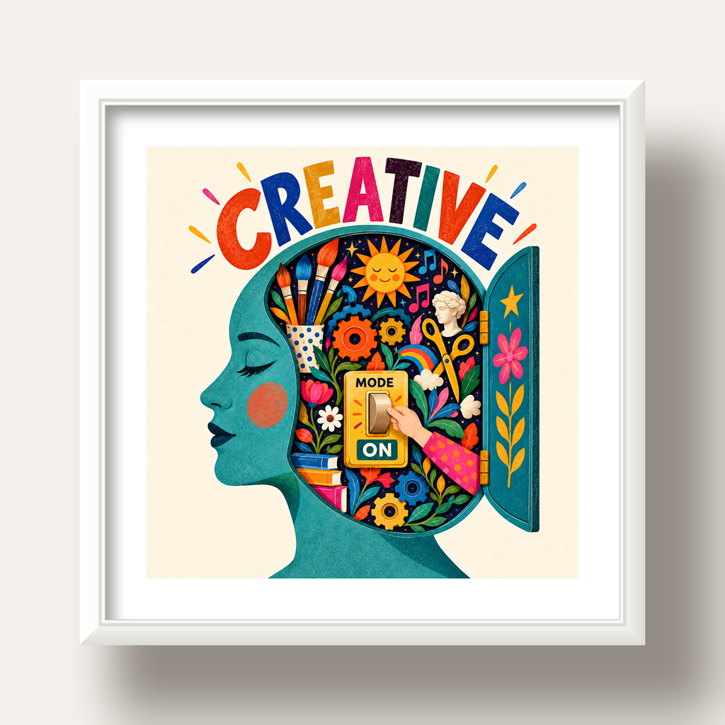 Creative: Yaratıcılık ve Hayal Gücü Temalı Sanat Poster — beyaz derin çerçeveli paspartulu