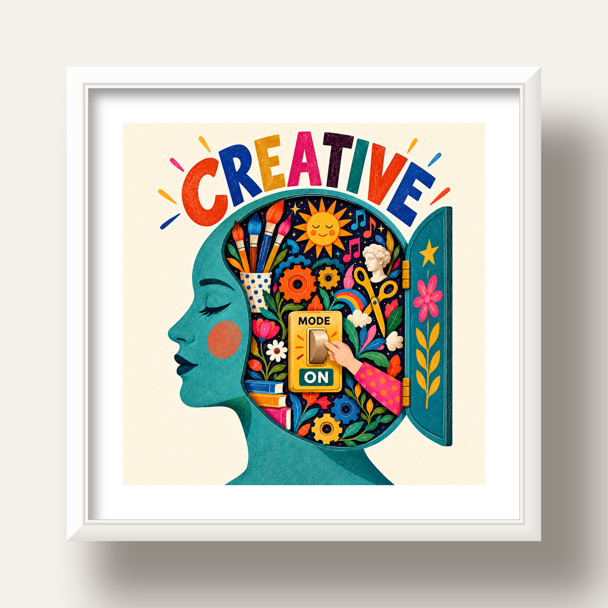 Creative: Yaratıcılık ve Hayal Gücü Temalı Sanat Poster — beyaz derin çerçeveli paspartulu