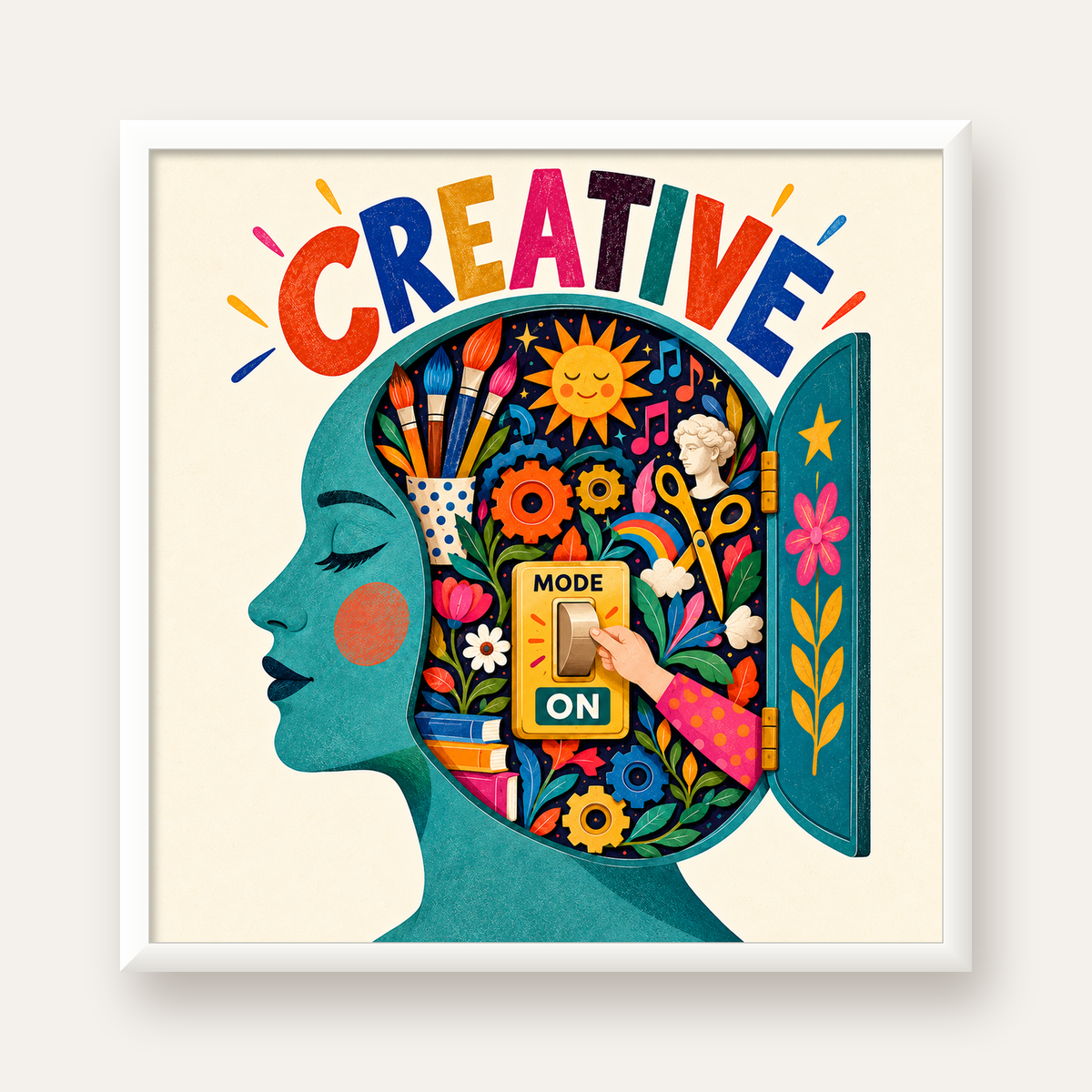 Creative: Yaratıcılık ve Hayal Gücü Temalı Sanat Poster — beyaz çerçeveli kare poster