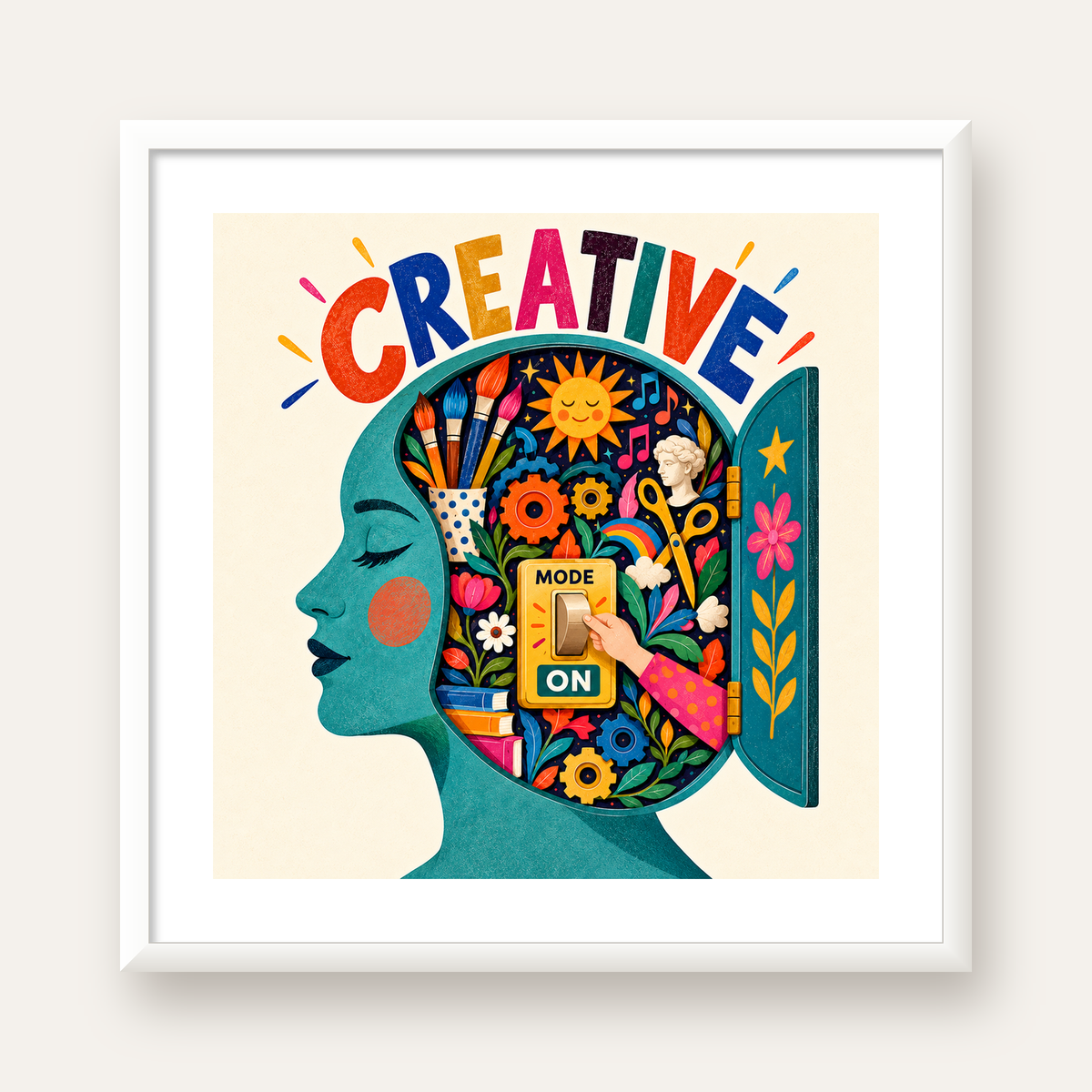 Creative: Yaratıcılık ve Hayal Gücü Temalı Sanat Poster — beyaz çerçeveli kare poster