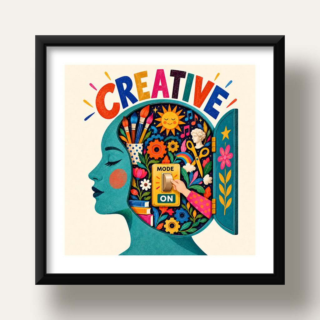 Creative: Yaratıcılık ve Hayal Gücü Temalı Sanat Poster — siyah derin çerçeveli paspartulu