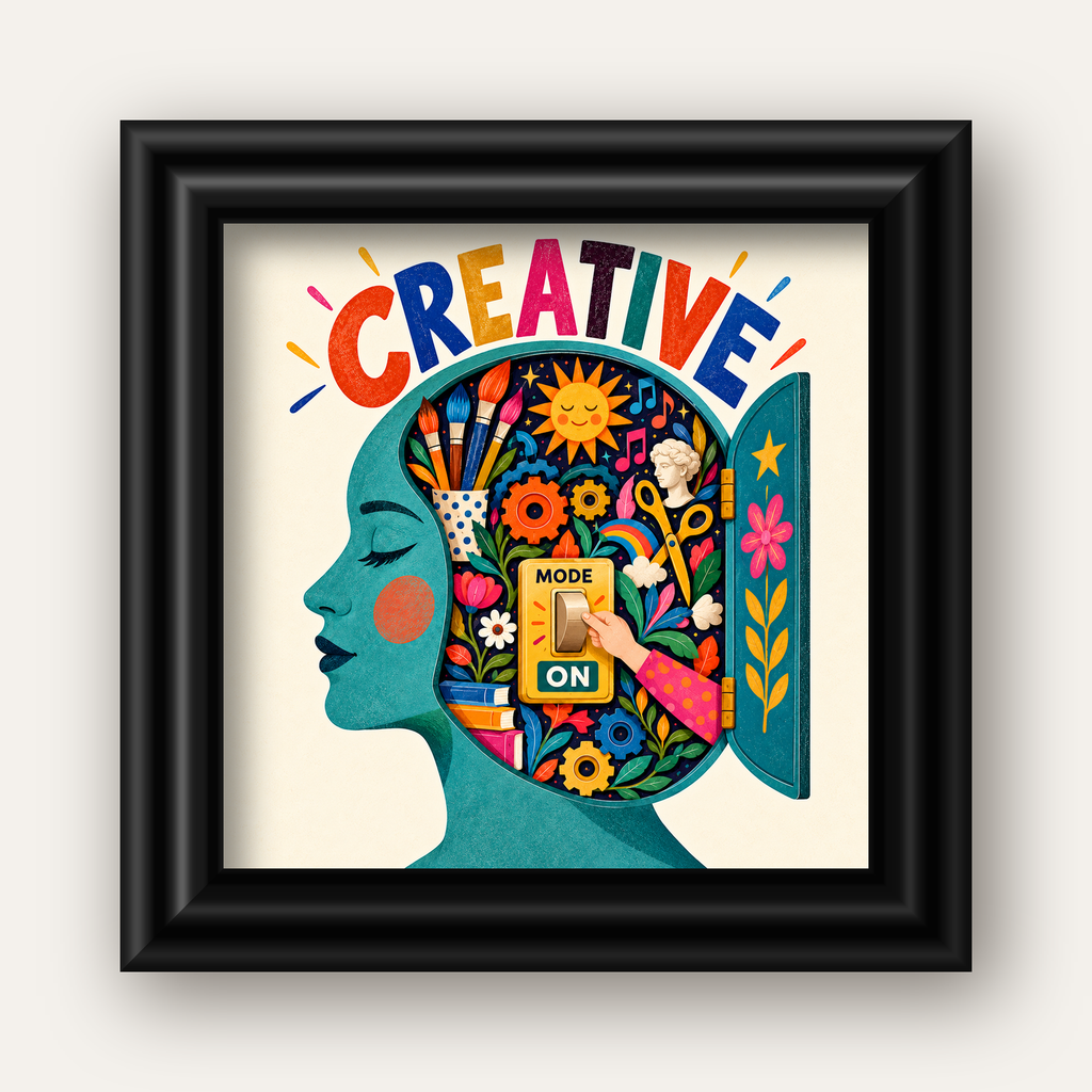 Creative: Yaratıcılık ve Hayal Gücü Temalı Sanat Poster — siyah galeri çerçeveli