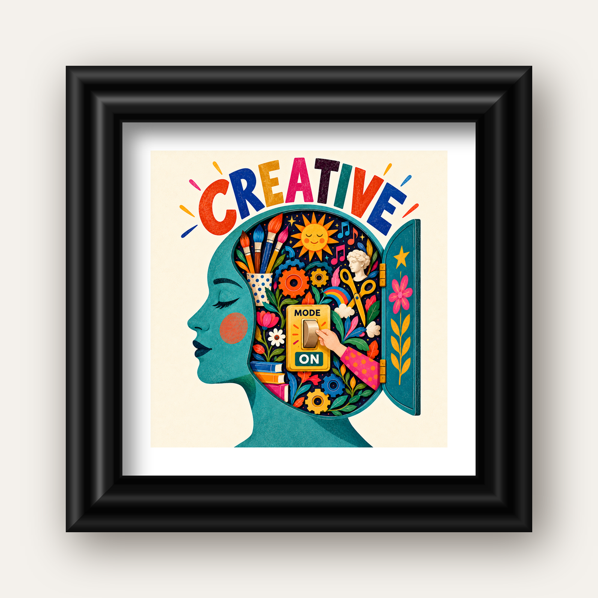 Creative: Yaratıcılık ve Hayal Gücü Temalı Sanat Poster — siyah galeri çerçeveli paspartulu