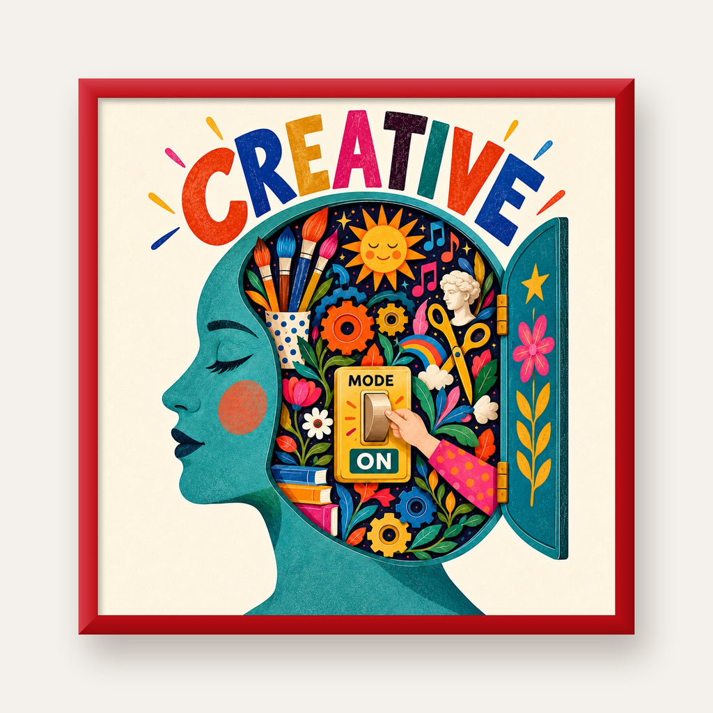 Creative: Yaratıcılık ve Hayal Gücü Temalı Sanat Poster — kırmızı çerçeveli