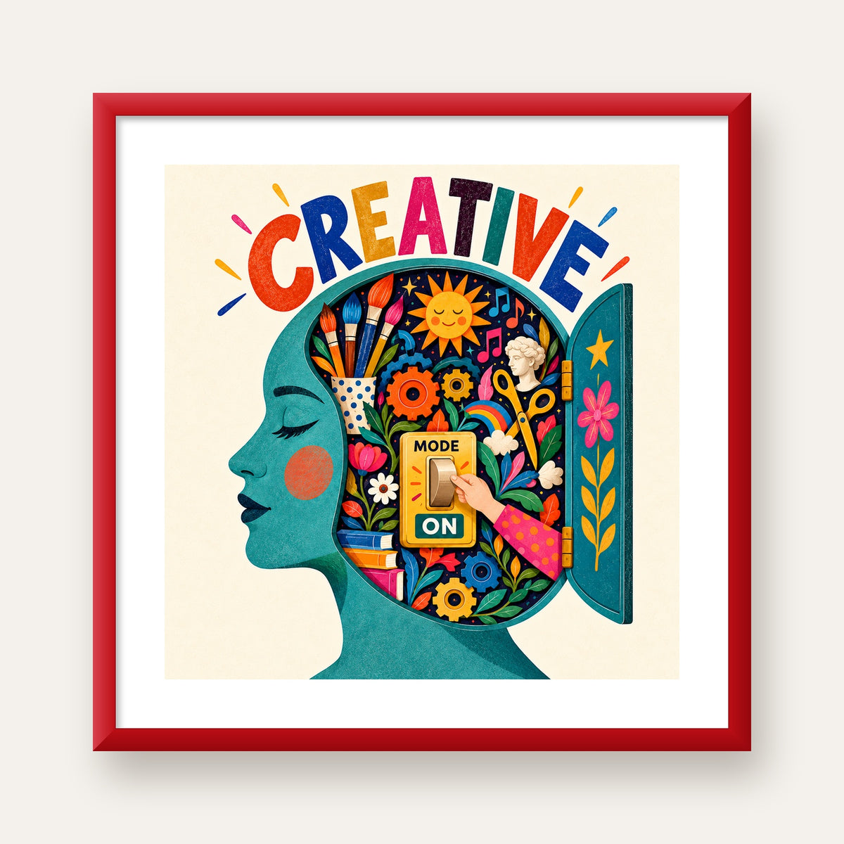 Creative: Yaratıcılık ve Hayal Gücü Temalı Sanat Poster — kırmızı çerçeveli paspartulu