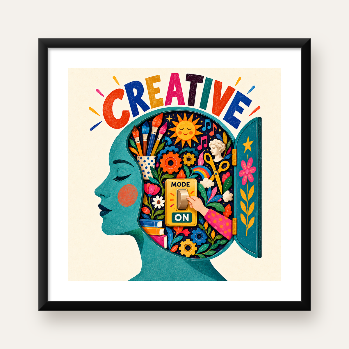 Creative: Yaratıcılık ve Hayal Gücü Temalı Sanat Poster — Kare baskı, beyaz kenar boşluklu