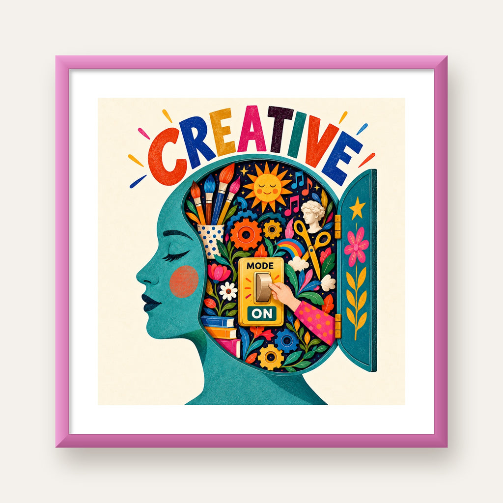 Creative: Yaratıcılık ve Hayal Gücü Temalı Sanat Poster — pembe çerçeveli paspartulu