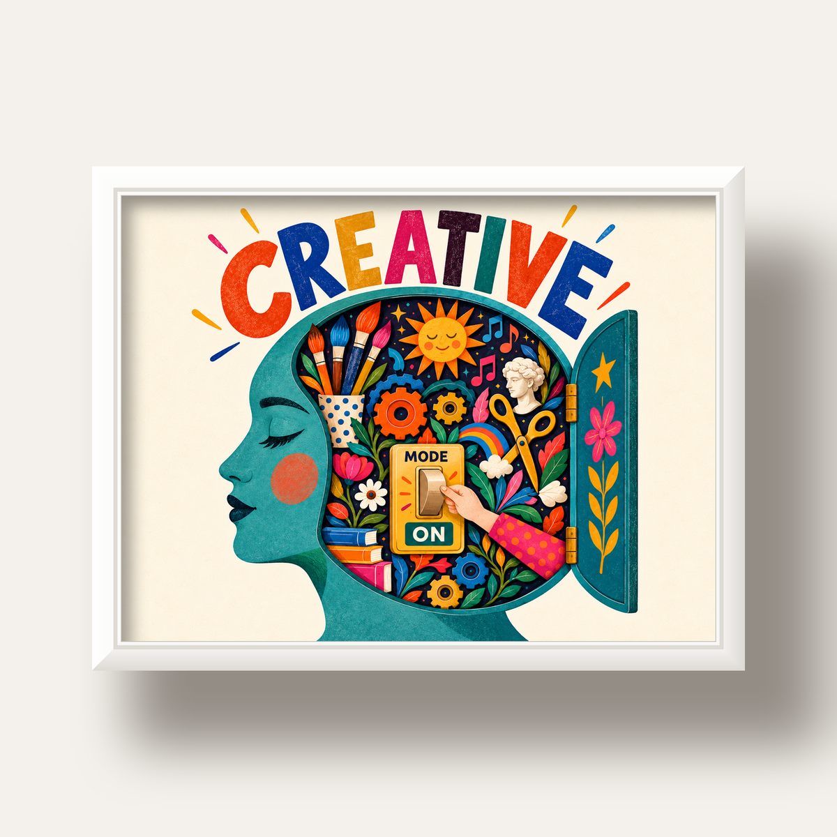 Creative: Yaratıcılık ve Hayal Gücü Temalı Sanat Poster — beyaz derin çerçeveli