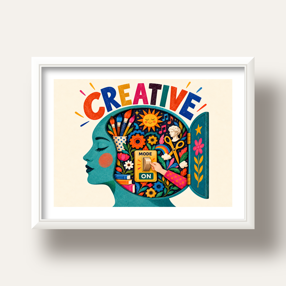 Creative: Yaratıcılık ve Hayal Gücü Temalı Sanat Poster — beyaz derin çerçeveli paspartulu