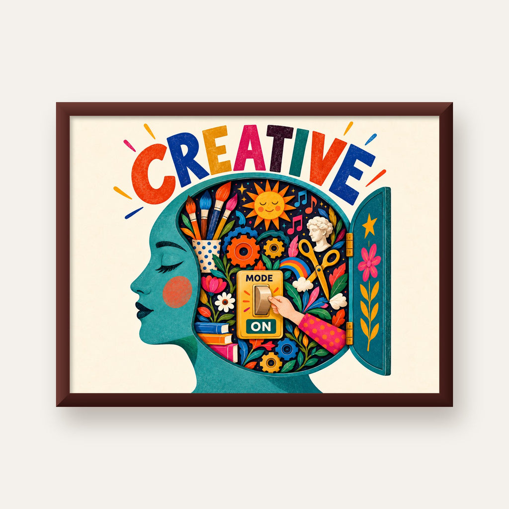 Creative: Yaratıcılık ve Hayal Gücü Temalı Sanat Poster — ceviz çerçeveli