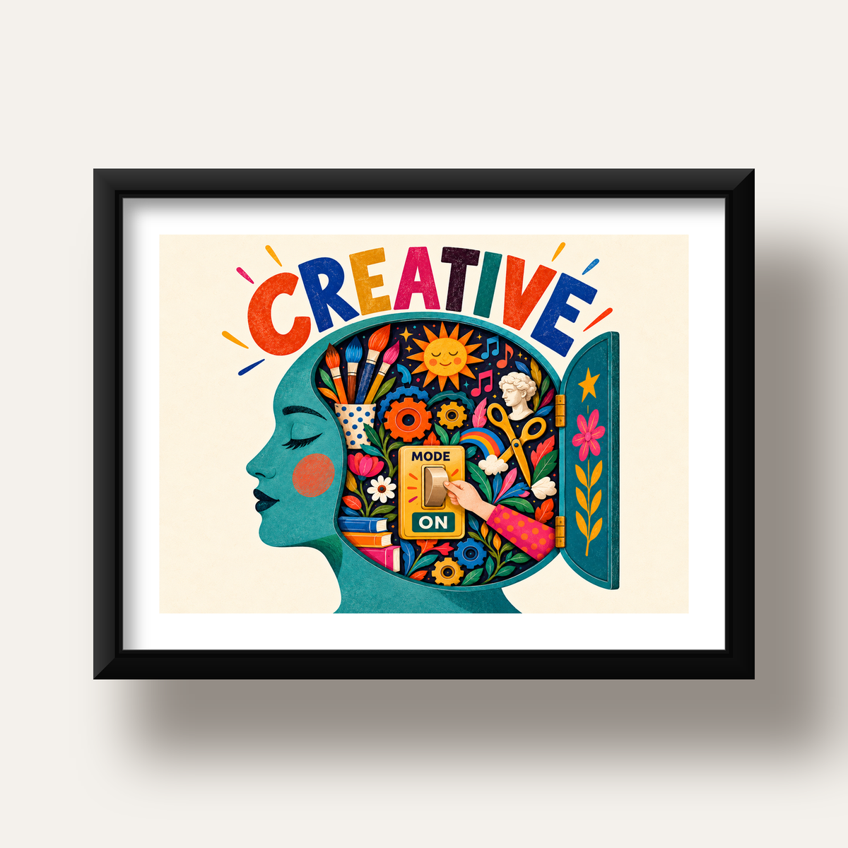 Creative: Yaratıcılık ve Hayal Gücü Temalı Sanat Poster — siyah derin çerçeveli paspartulu