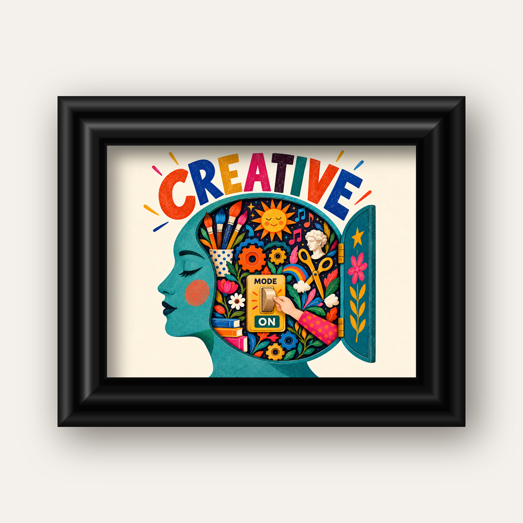 Creative: Yaratıcılık ve Hayal Gücü Temalı Sanat Poster — siyah galeri çerçeveli