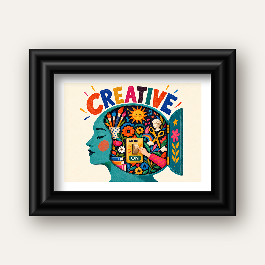 Creative: Yaratıcılık ve Hayal Gücü Temalı Sanat Poster — siyah galeri çerçeveli paspartulu