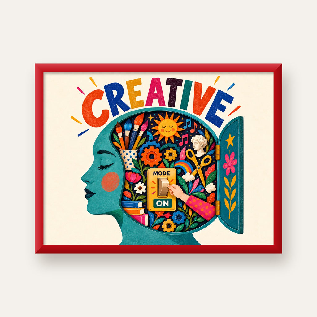 Creative: Yaratıcılık ve Hayal Gücü Temalı Sanat Poster — kırmızı çerçeveli