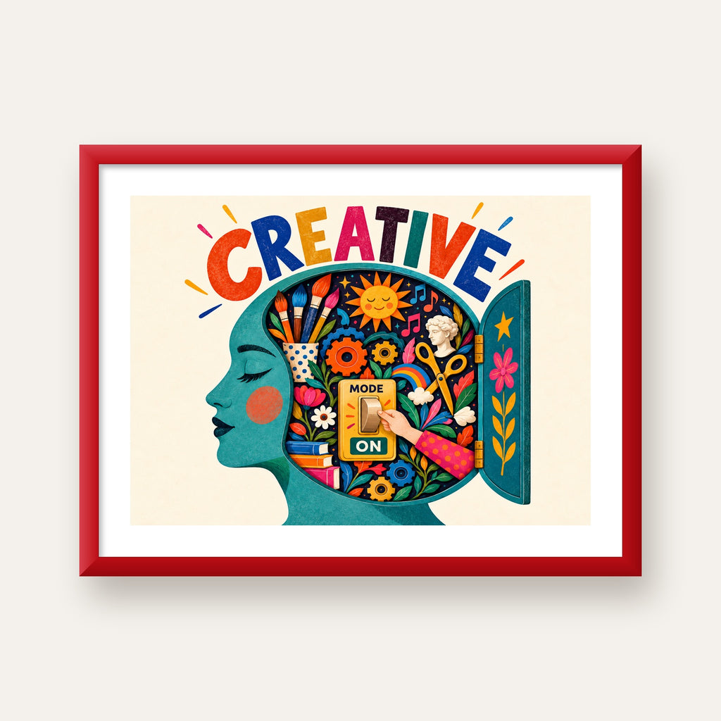 Creative: Yaratıcılık ve Hayal Gücü Temalı Sanat Poster — kırmızı çerçeveli paspartulu