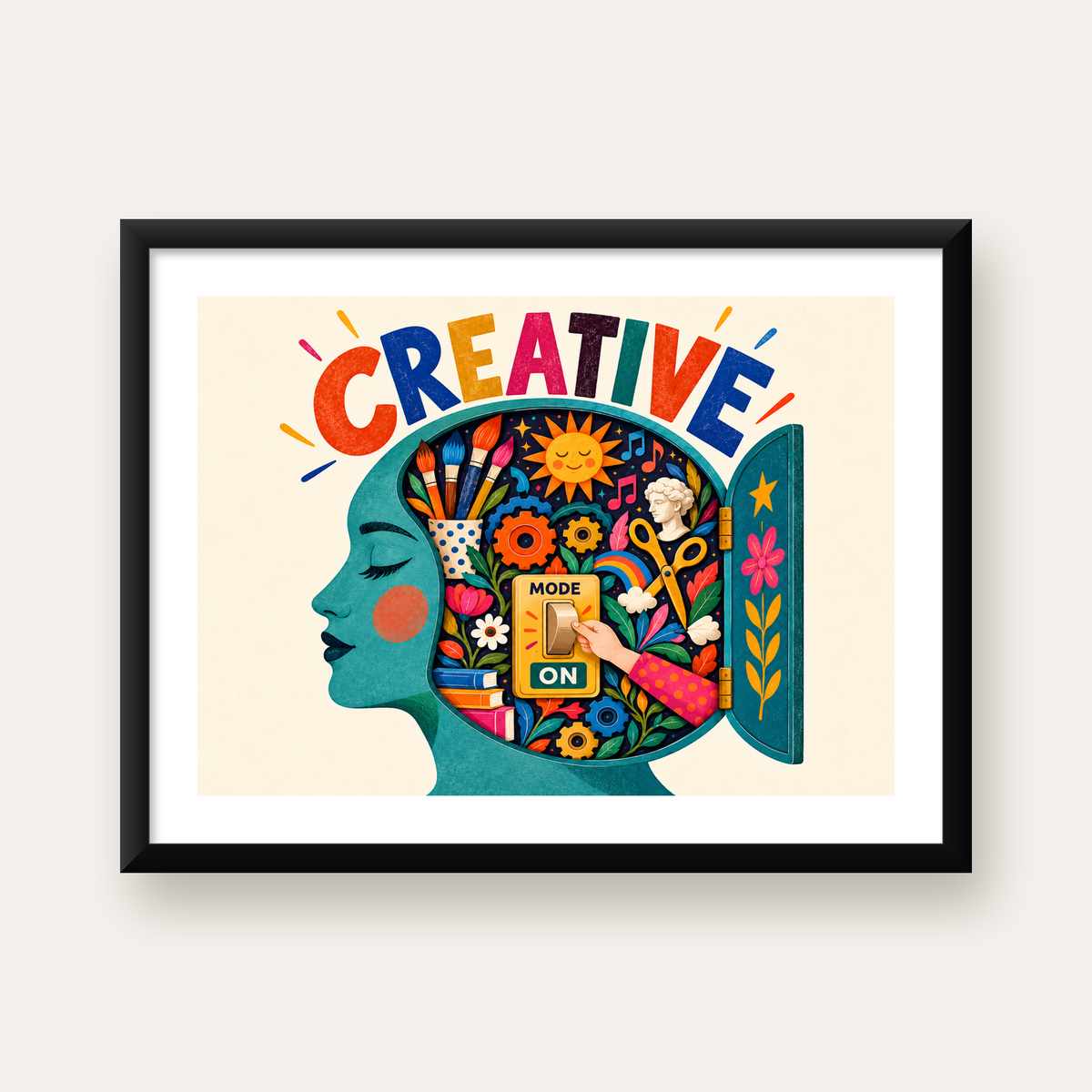 Creative: Yaratıcılık ve Hayal Gücü Temalı Sanat Poster — Yatay baskı, beyaz kenar boşluklu