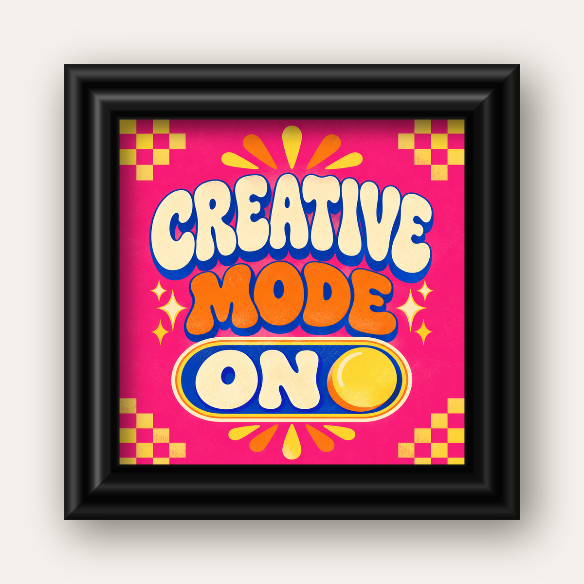 Renkli Tipografik 'CREATIVE MODE ON' Motivasyon Posteri — siyah galeri çerçeveli