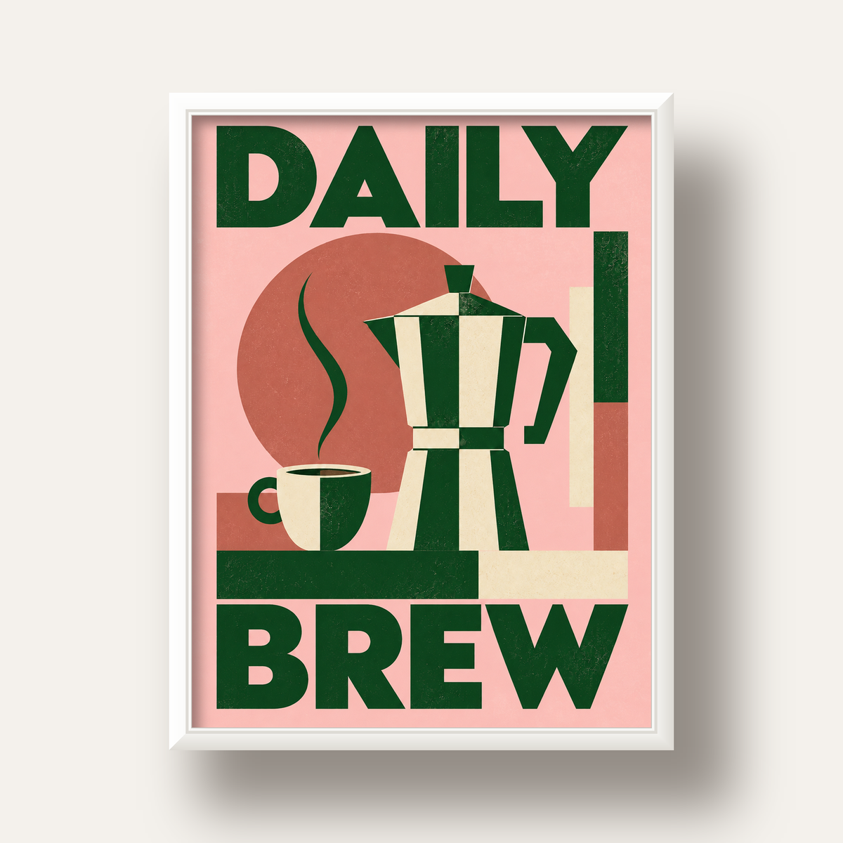 Retro Minimal Moka Pot Poster – DAILY BREW Kahve Sanatı — beyaz derin çerçeveli