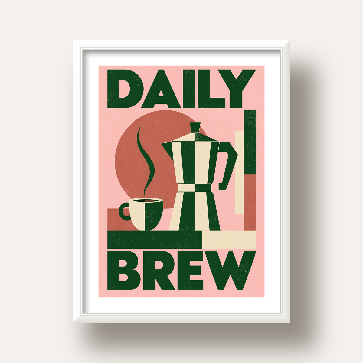 Retro Minimal Moka Pot Poster – DAILY BREW Kahve Sanatı — beyaz derin çerçeveli paspartulu