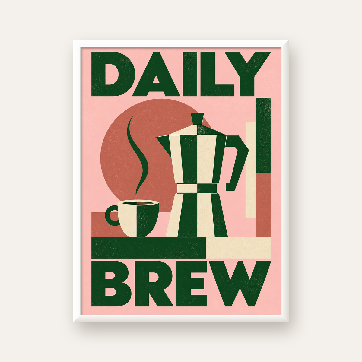 Retro Minimal Moka Pot Poster – DAILY BREW Kahve Sanatı — beyaz çerçeveli dikey poster