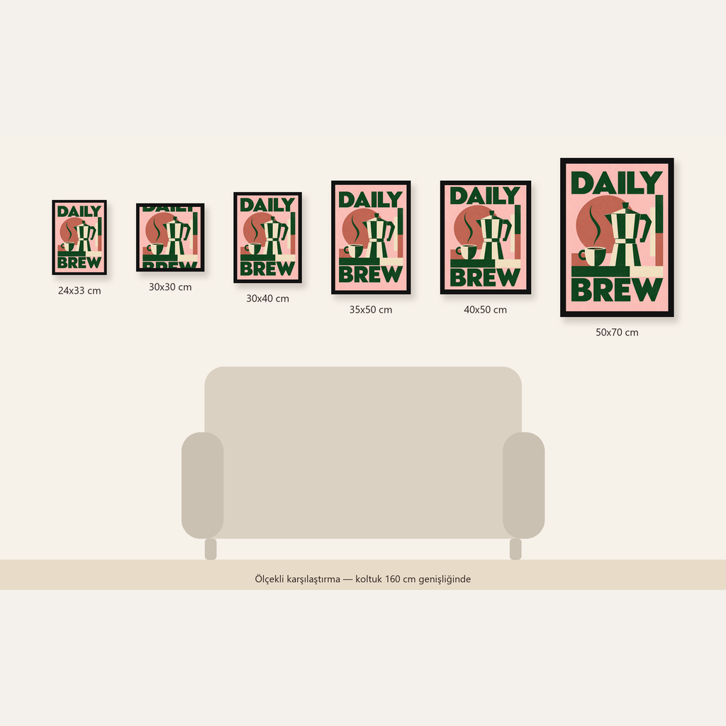 Retro Minimal Moka Pot Poster – DAILY BREW Kahve Sanatı — Dikey ölçülerinin karşılaştırması