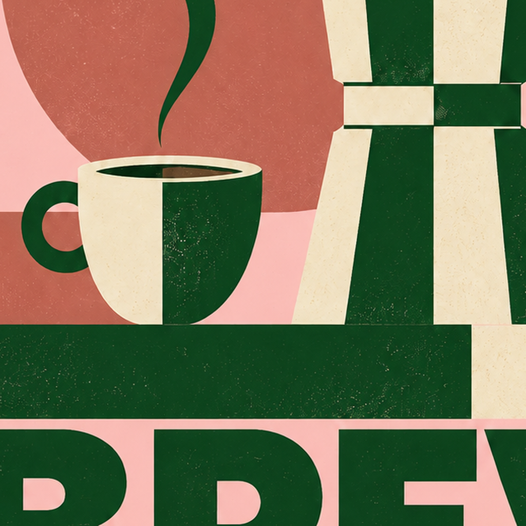 Retro Minimal Moka Pot Poster – DAILY BREW Kahve Sanatı — baskının yakın çekimi, kâğıt dokusu ve renk detayı