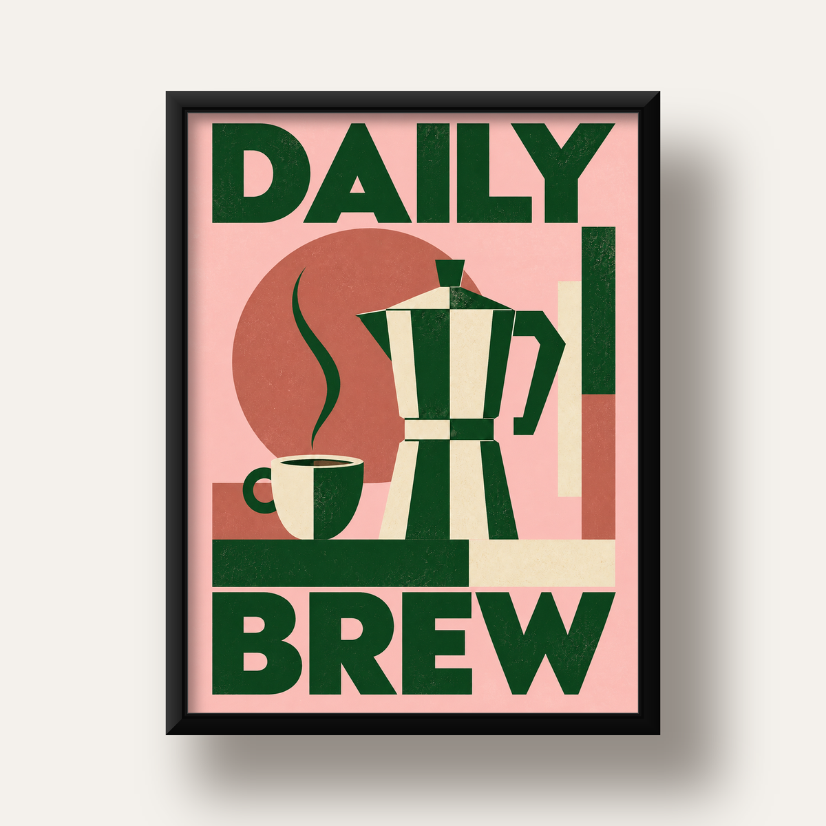 Retro Minimal Moka Pot Poster – DAILY BREW Kahve Sanatı — siyah derin çerçeveli