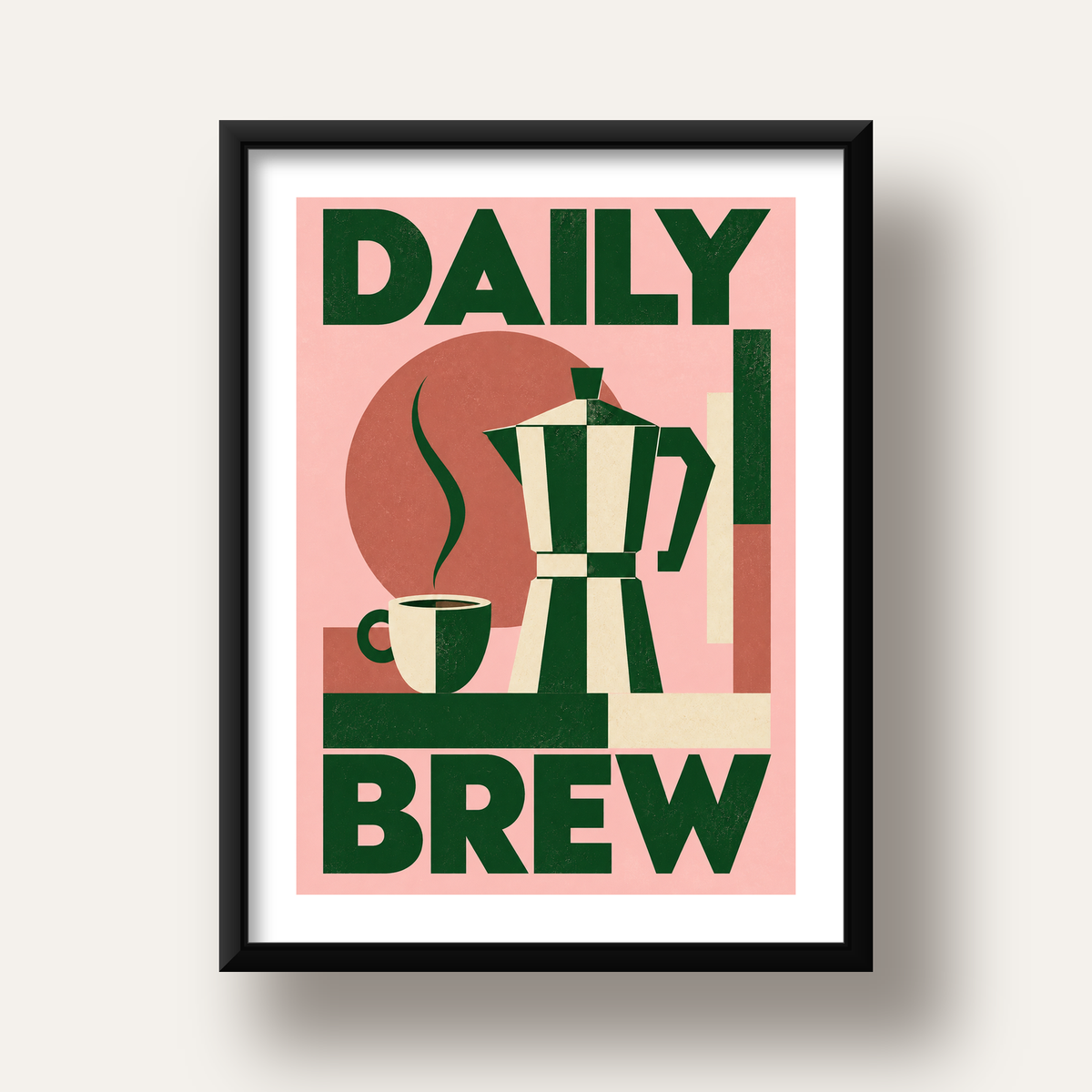 Retro Minimal Moka Pot Poster – DAILY BREW Kahve Sanatı — siyah derin çerçeveli paspartulu