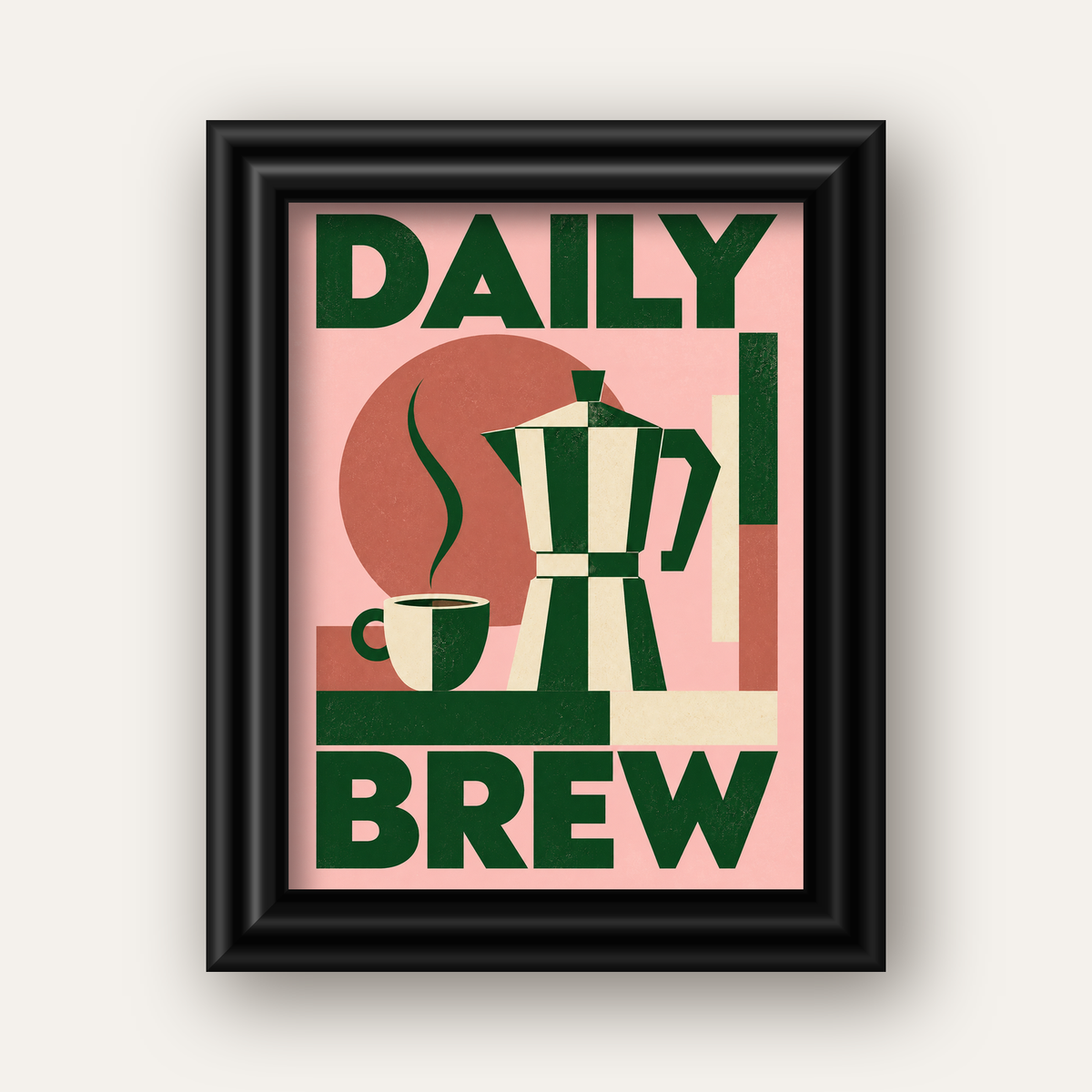 Retro Minimal Moka Pot Poster – DAILY BREW Kahve Sanatı — siyah galeri çerçeveli