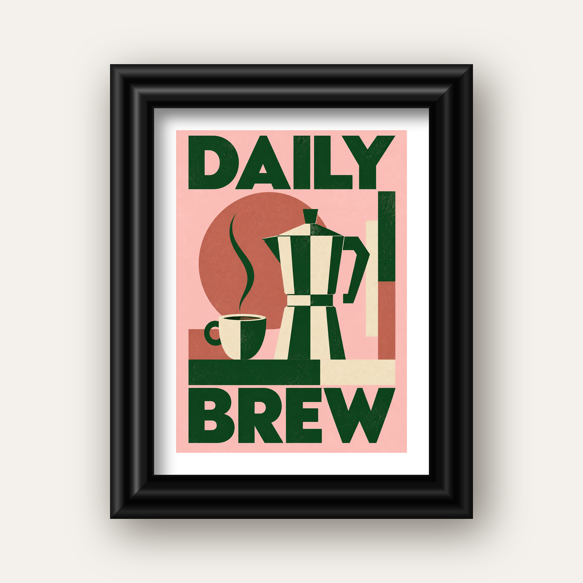 Retro Minimal Moka Pot Poster – DAILY BREW Kahve Sanatı — siyah galeri çerçeveli paspartulu