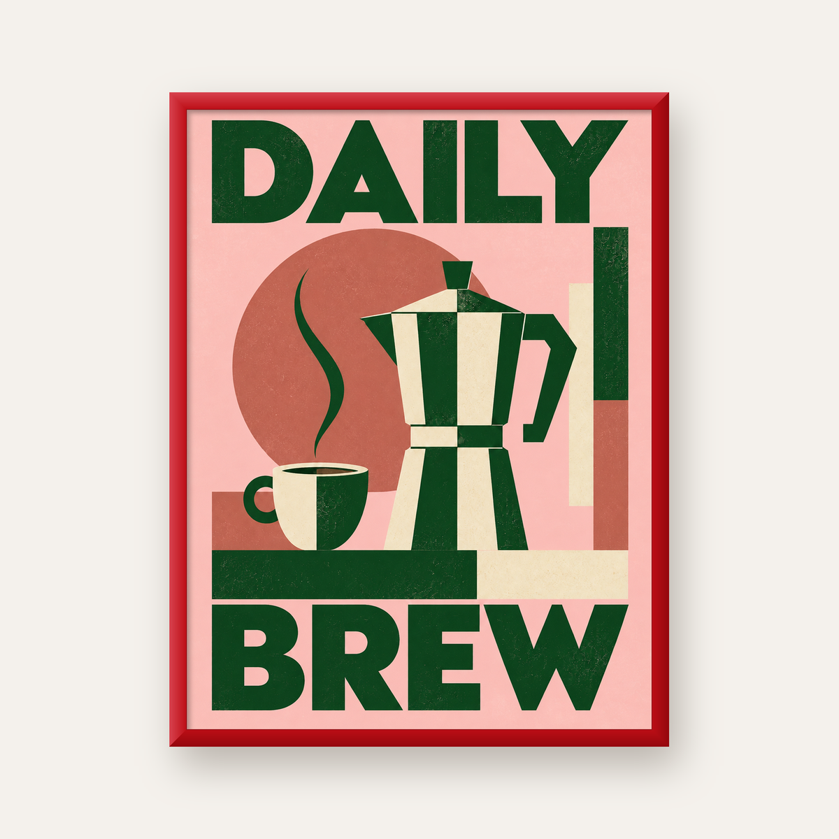 Retro Minimal Moka Pot Poster – DAILY BREW Kahve Sanatı — kırmızı çerçeveli