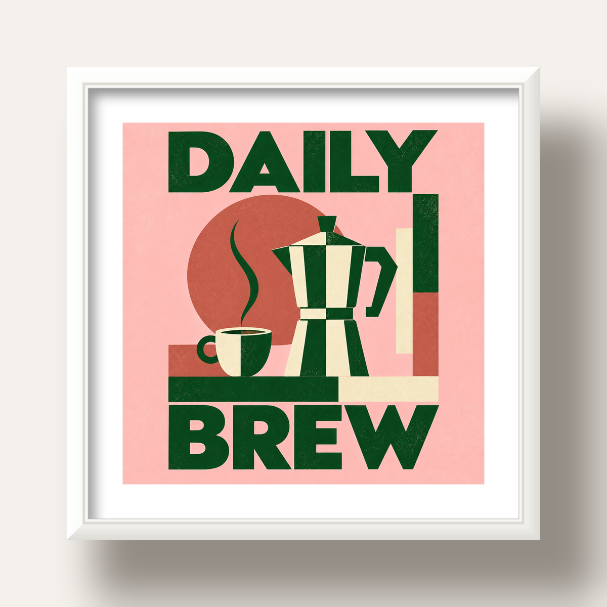 Retro Minimal Moka Pot Poster – DAILY BREW Kahve Sanatı — beyaz derin çerçeveli paspartulu
