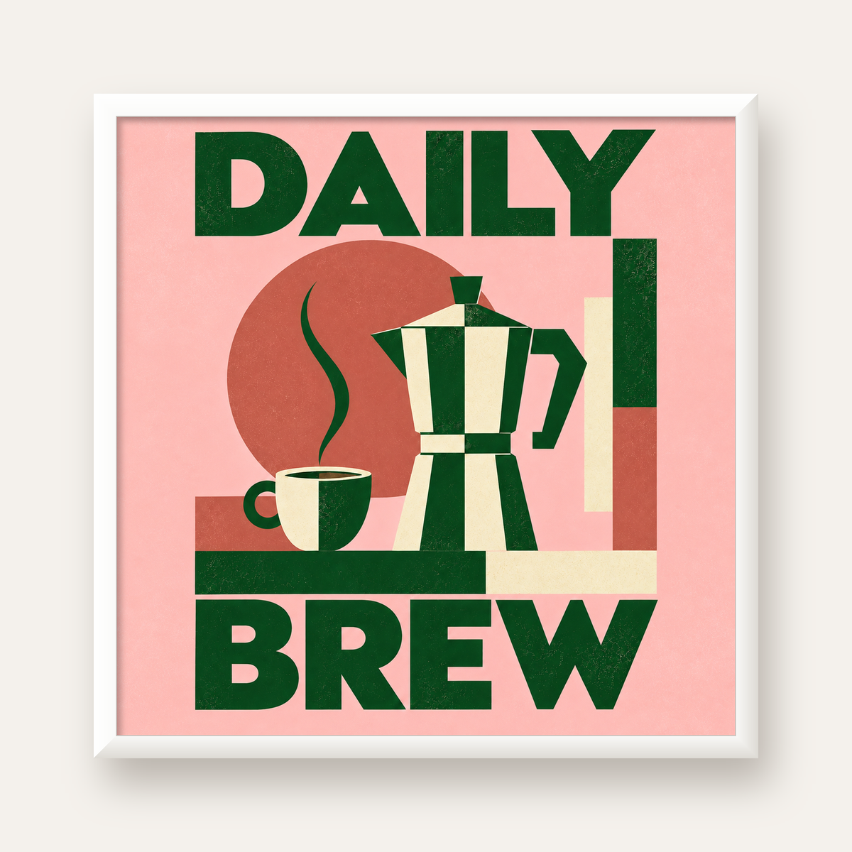 Retro Minimal Moka Pot Poster – DAILY BREW Kahve Sanatı — beyaz çerçeveli kare poster
