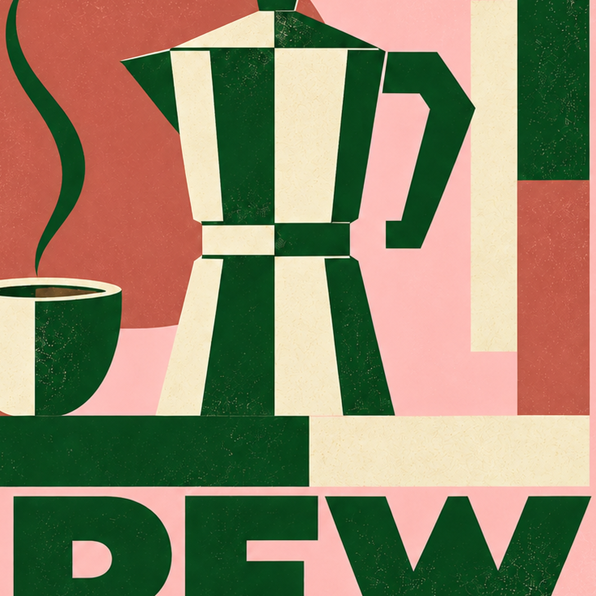 Retro Minimal Moka Pot Poster – DAILY BREW Kahve Sanatı — baskının yakın çekimi, kâğıt dokusu ve renk detayı