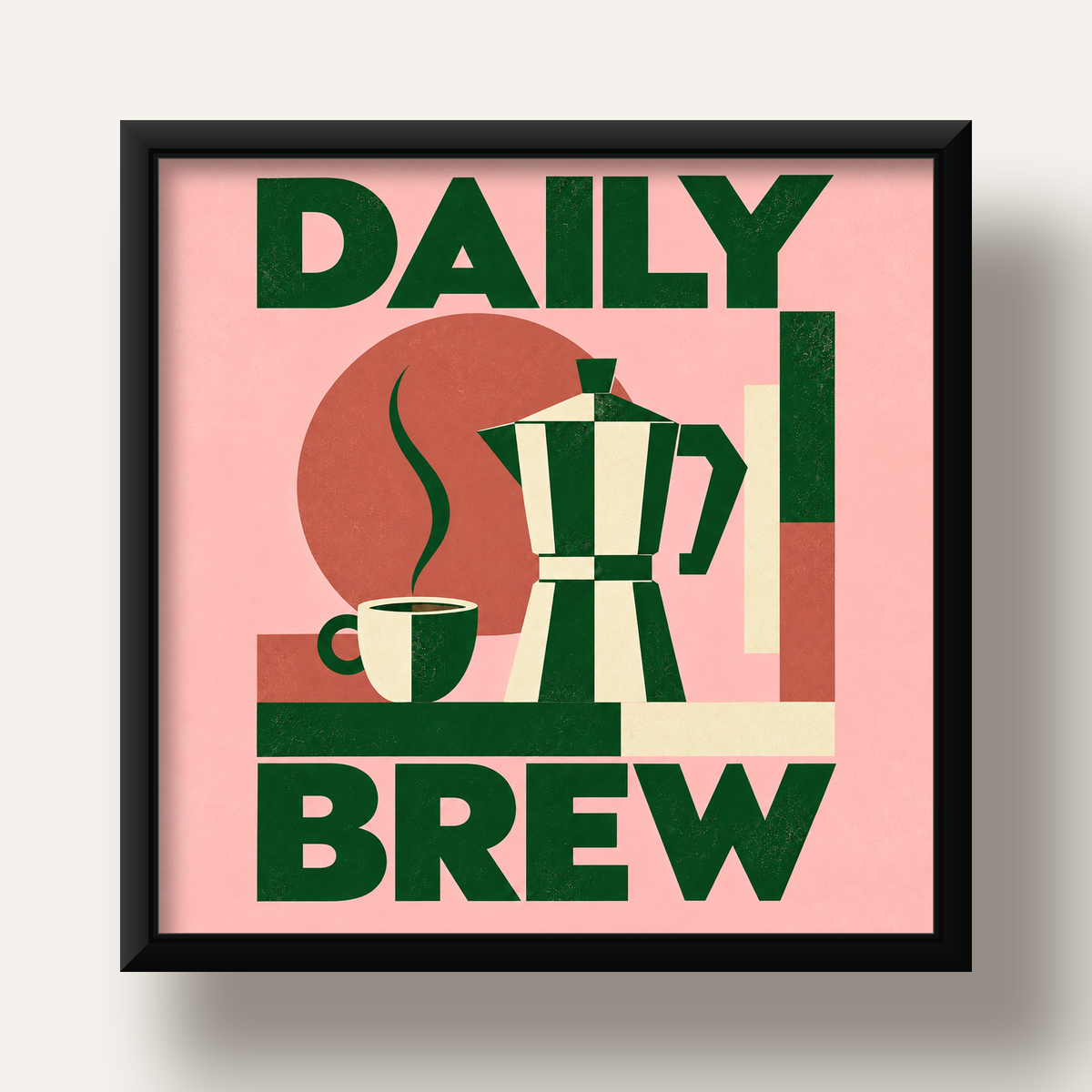 Retro Minimal Moka Pot Poster – DAILY BREW Kahve Sanatı — siyah derin çerçeveli