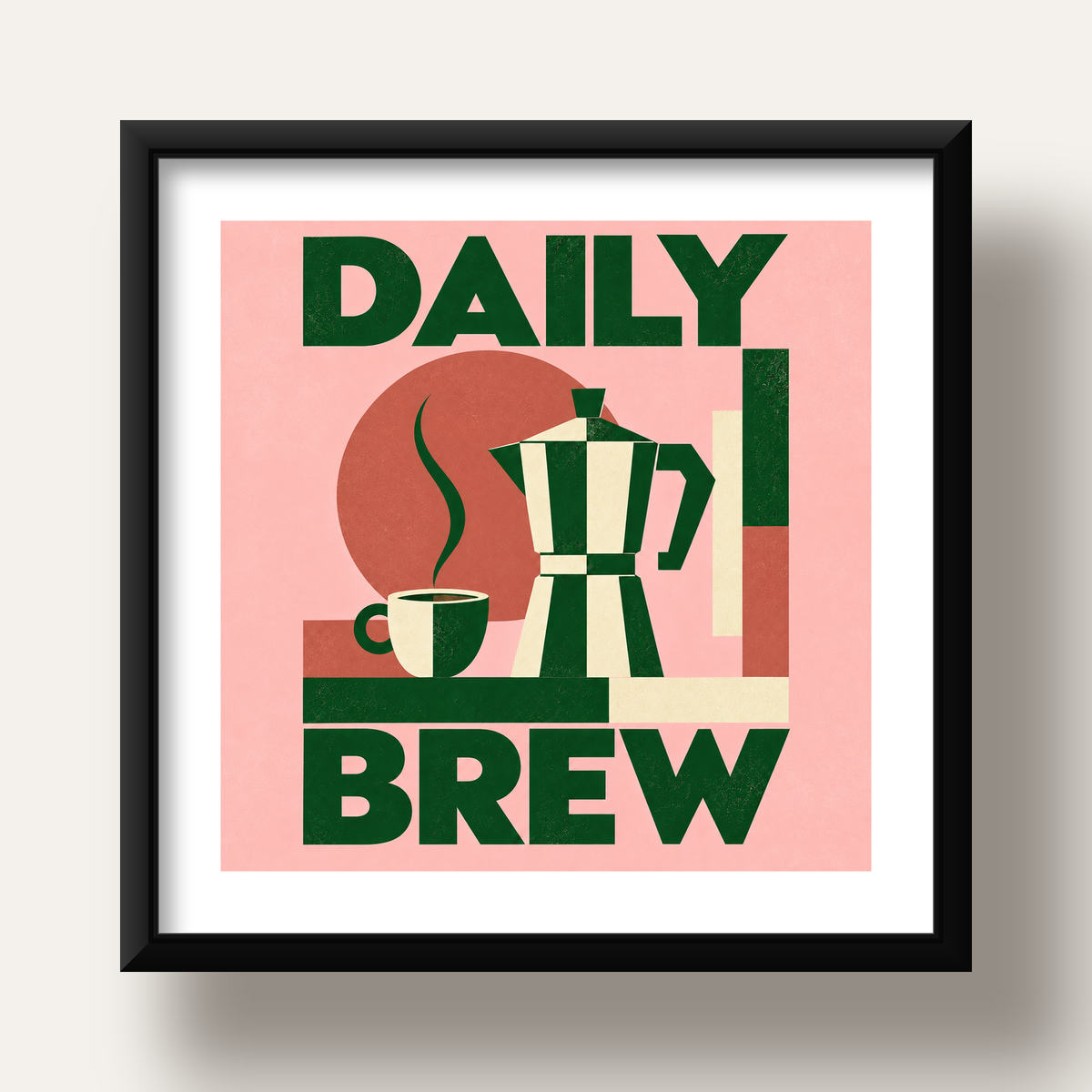 Retro Minimal Moka Pot Poster – DAILY BREW Kahve Sanatı — siyah derin çerçeveli paspartulu