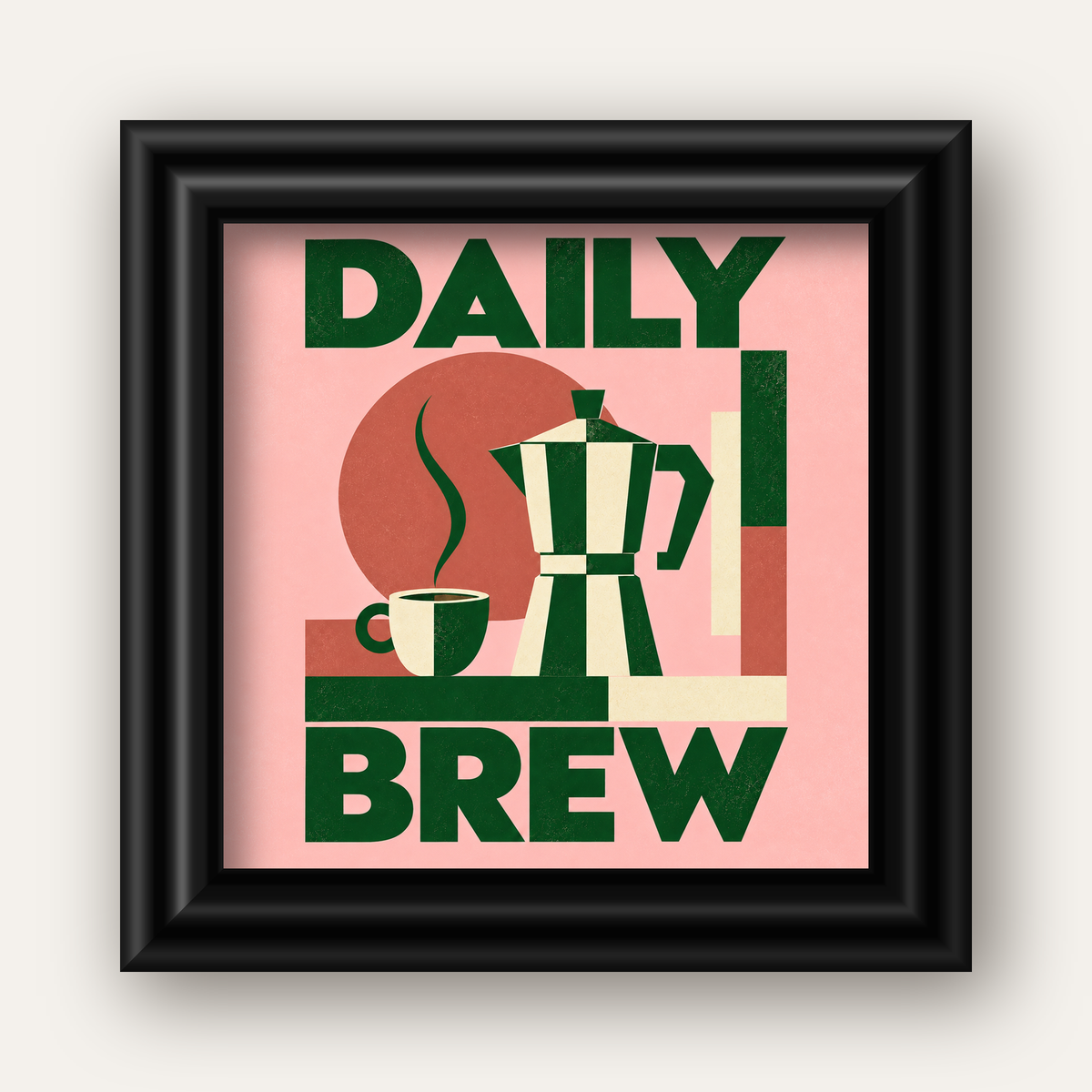 Retro Minimal Moka Pot Poster – DAILY BREW Kahve Sanatı — siyah galeri çerçeveli
