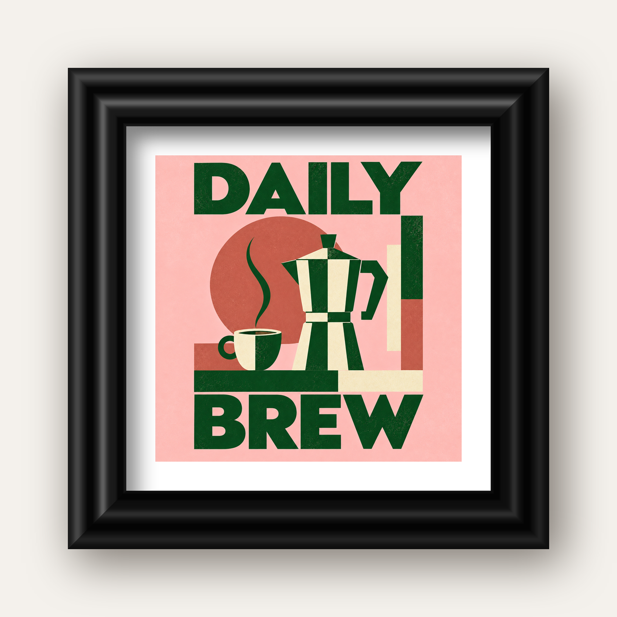 Retro Minimal Moka Pot Poster – DAILY BREW Kahve Sanatı — siyah galeri çerçeveli paspartulu