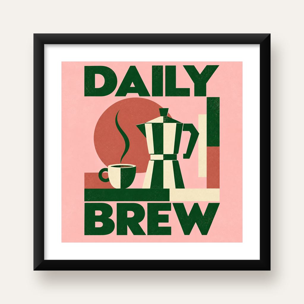 Retro Minimal Moka Pot Poster – DAILY BREW Kahve Sanatı — Kare baskı, beyaz paspartulu