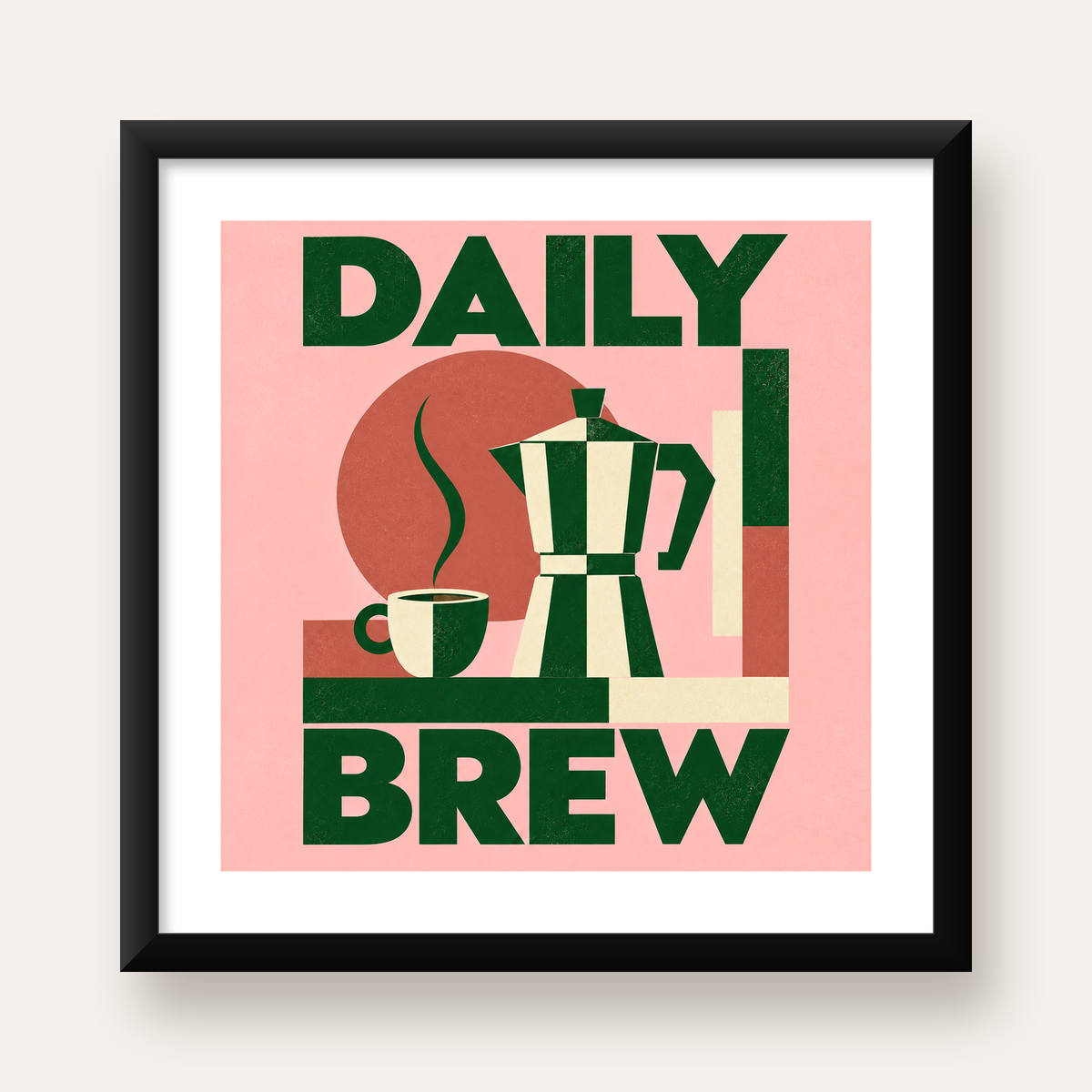 Retro Minimal Moka Pot Poster – DAILY BREW Kahve Sanatı — Kare baskı, beyaz paspartulu